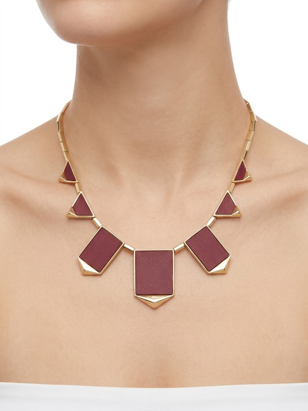 House of Harlow 1960 Burgundy and Gold Geometric Collar Necklace